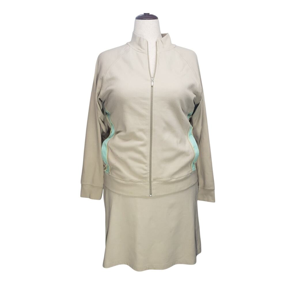 Sport Savvy DuoStretch 2pc Set Medium Tan Zip Jacket Skirt Y2K Sporty Lounge